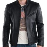 Genuine biker style for men`s black leather jacket