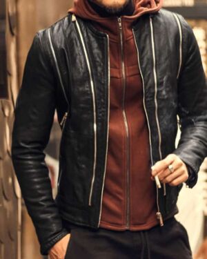 New men`s multi zipper design leather jacket
