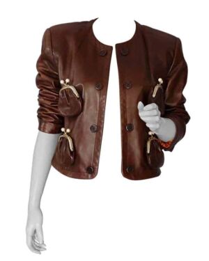 Women Amazing Vintage Style Brown Kiss Lock Pocket Leather jacket