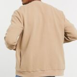 Beige Ribbed Fabric Jersey Bomber jacket