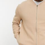 Beige Ribbed Fabric Jersey Bomber jacket