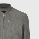 Gray Suede Bomber Leather Mens Jacket
