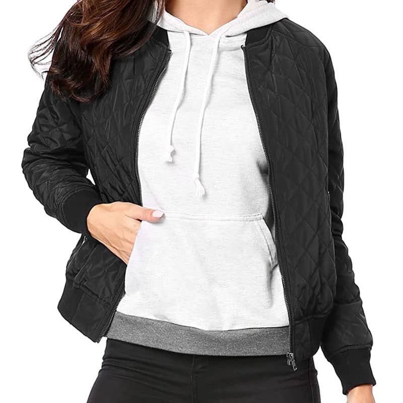 Allegra K Women’s Raglan Sleeves Quilted Zip Up Bomber jacket