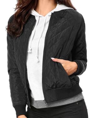 Allegra K Women’s Raglan Sleeves Quilted Zip Up Bomber jacket