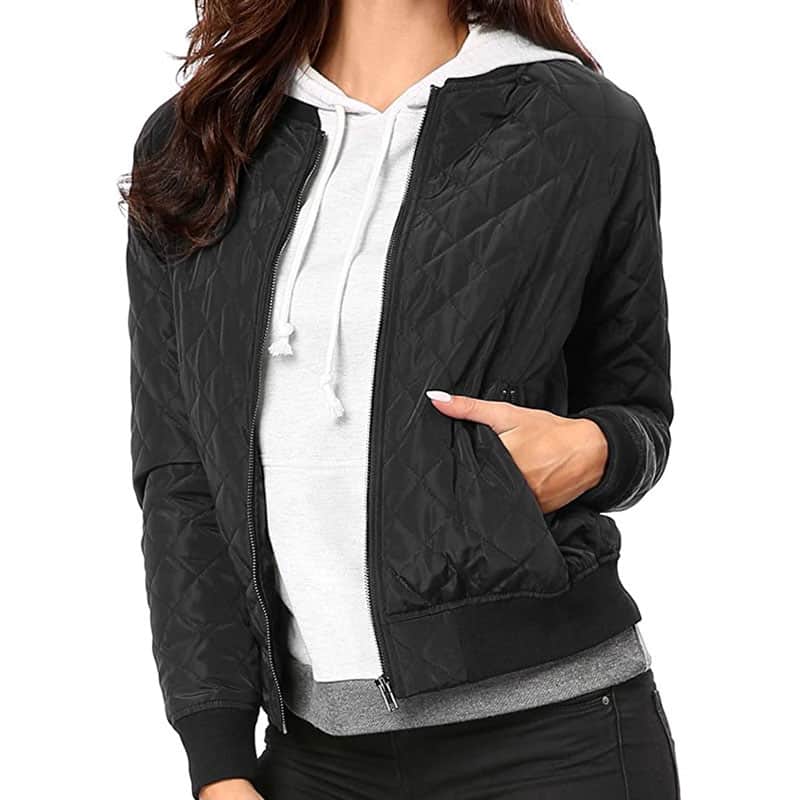Allegra K Women’s Raglan Sleeves Quilted Zip Up Bomber jacket