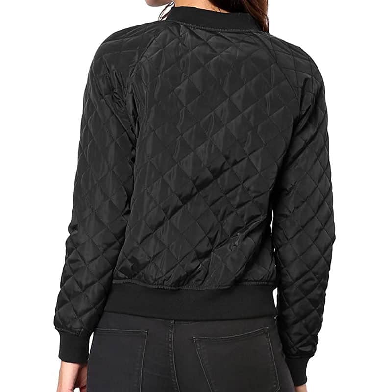 Allegra K Women’s Raglan Sleeves Quilted Zip Up Bomber jacket