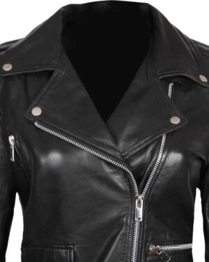 Amber Asymmetrical Black Biker jacket Women