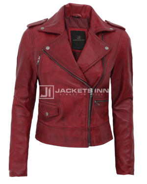 Amber Maroon Leather Biker Jacket Womens 1 Thegem Product Justified Portrait S