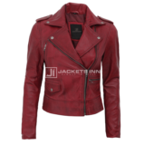 Amber Maroon Leather Biker jacket Womens