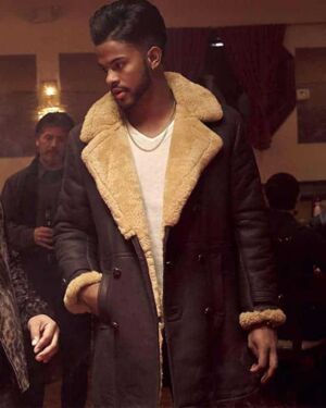 American Actor Trevor Jackson Shearling Brown Leather Coat
