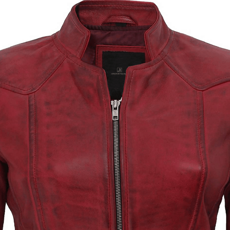 Amy Womens Fitted Leather jacket Maroon