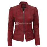 Amy Womens Fitted Leather Jacket Maroon 4 160x160
