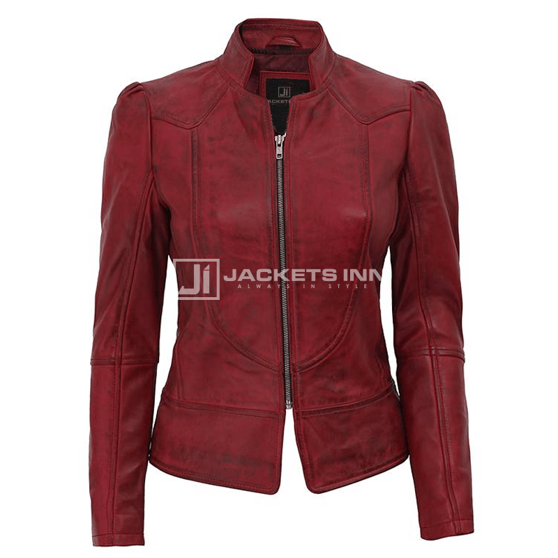 Amy Womens Fitted Leather jacket Maroon