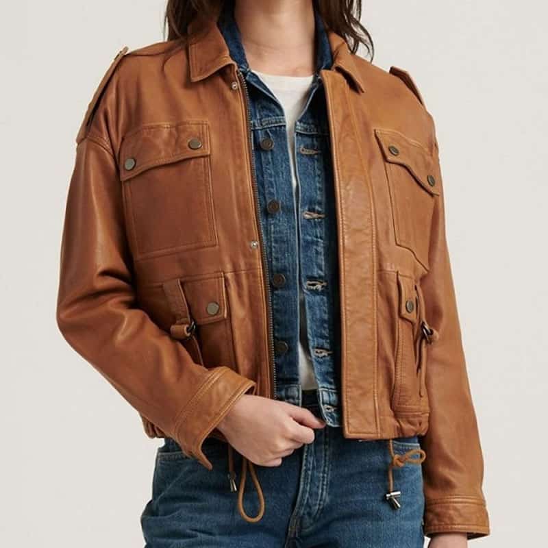 Angelic Brown Leather Fabric Stunning Biker Style jacket For Women
