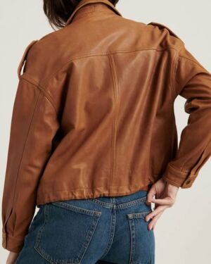 Angelic Brown Leather Fabric Stunning Biker Style Jacket For Women 4 Thegem Product Justified Portrait S