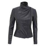 Arezzo Black Slim Fit Leather Motorcycle Style jacket