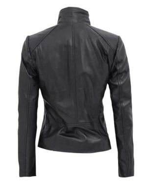 Arezzo Black Slim Fit Leather Motorcycle Style jacket