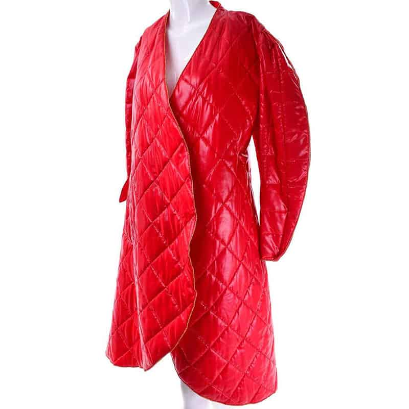 Avant Garde Vintage Custom Shiny Red Quilted Coat