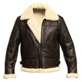 B3 Aviator Bomber Dark Brown RAF Shearling Fur Winter Genuine Sheep Skin Leather jacket