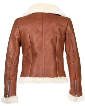 B3 Bomber Aviator Brown Leather jacket, Shearling Sheepskin Motorcycle Women Leather jacket With Faux Fur