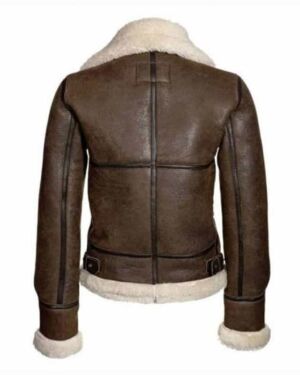 B3 Bomber Distressed Brown Aviator, Shearling Sheepskin Motorcycle Women Leather jacket With Faux Fur