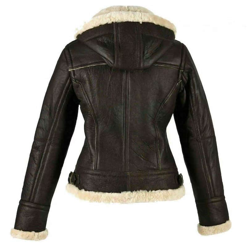B3 Bomber, RAF Aviator Flying Collar, Brown Shearling Womens Leather jacket, Real Leather with Faux Fur
