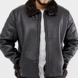 Big & Tall Black Leather Aviator jacket