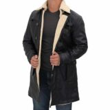Black 34 Length Shearling Leather Coat Mens