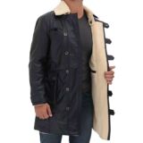 Black 34 Length Shearling Leather Coat Mens