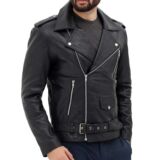 Black Asymmetrical Slim Fitted RIDER BELTED Leather jacket