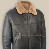Black Aviator Shearling jacket For Men