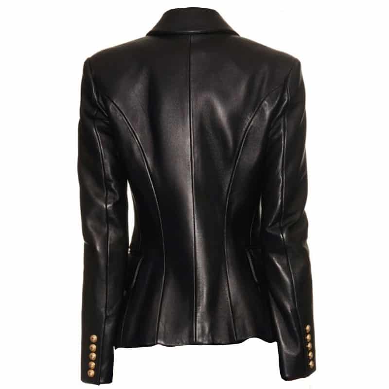 Black Double Breasted Kim Kardashian Leather jacket Blazer