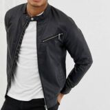 Black Leather Racer jacket with Zipper Detail