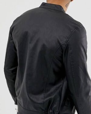 Black Leather Racer jacket with Zipper Detail