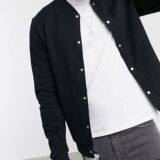 Black Organic Jersey Bomber jacket with Popper