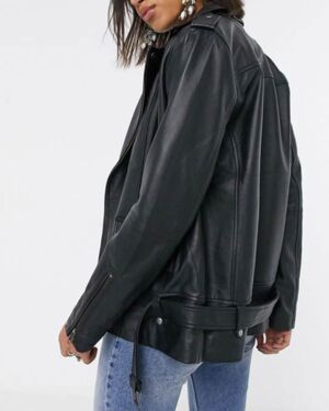 Black Oversized Longline Leather jacket
