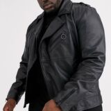 Black Plus Size Leather jacket with Ring Detail