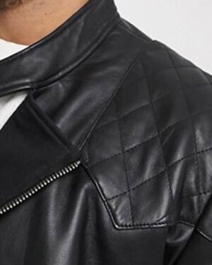 Black Quilted Leather Biker jacket