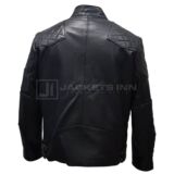 Black Stand Collar Real Leather Biker jacket
