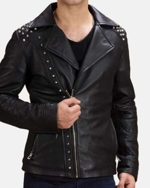 Black Studded Leather Biker jacket