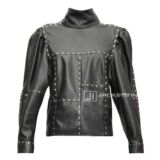 Black Studded Veneza Leather Top For Women