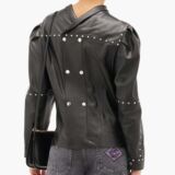 Black Studded Veneza Leather Top For Women