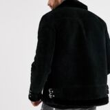 Black Suede Aviator jacket With Fur Lining