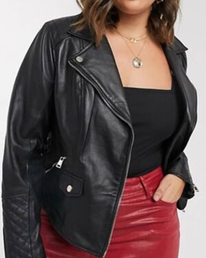 Black leather Biker jacket With Quilted Sleeve