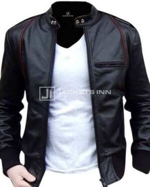 Black leather bomber jacket men