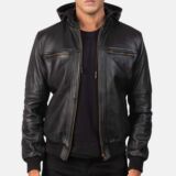 Bouncer Biz Black Leather Bomber jacket