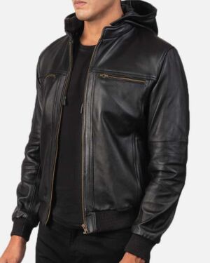 Bouncer Biz Black Leather Bomber jacket