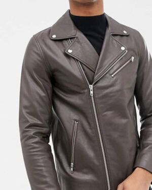 Brown Leather Biker jacket for Men