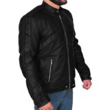 Captivating Ensnare Jet Black Fancy Leather Fabric jacket For Mens