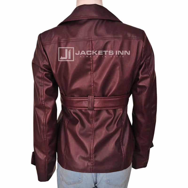 Captivating Pearl Win Berry Belted Leather jacket For Women’s